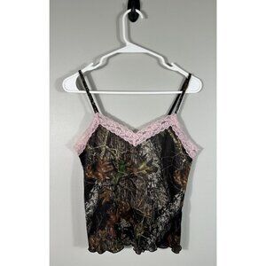 Pink Trim Camo Lace-Trim Camisole